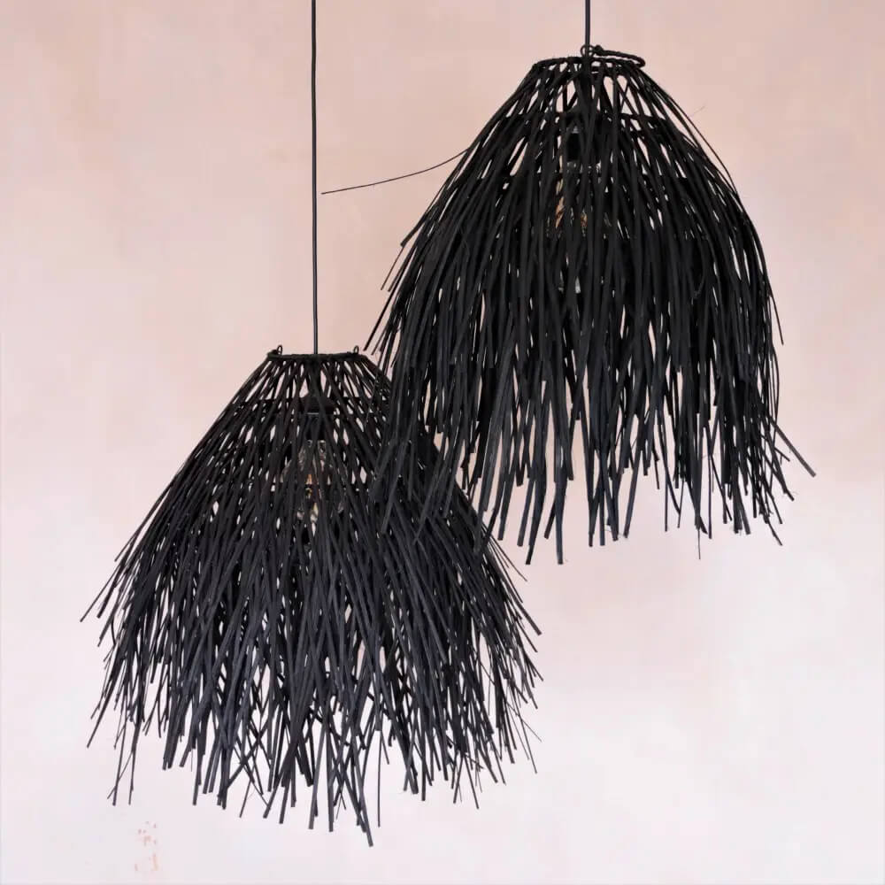 Rocco L Black Rattan Lamp