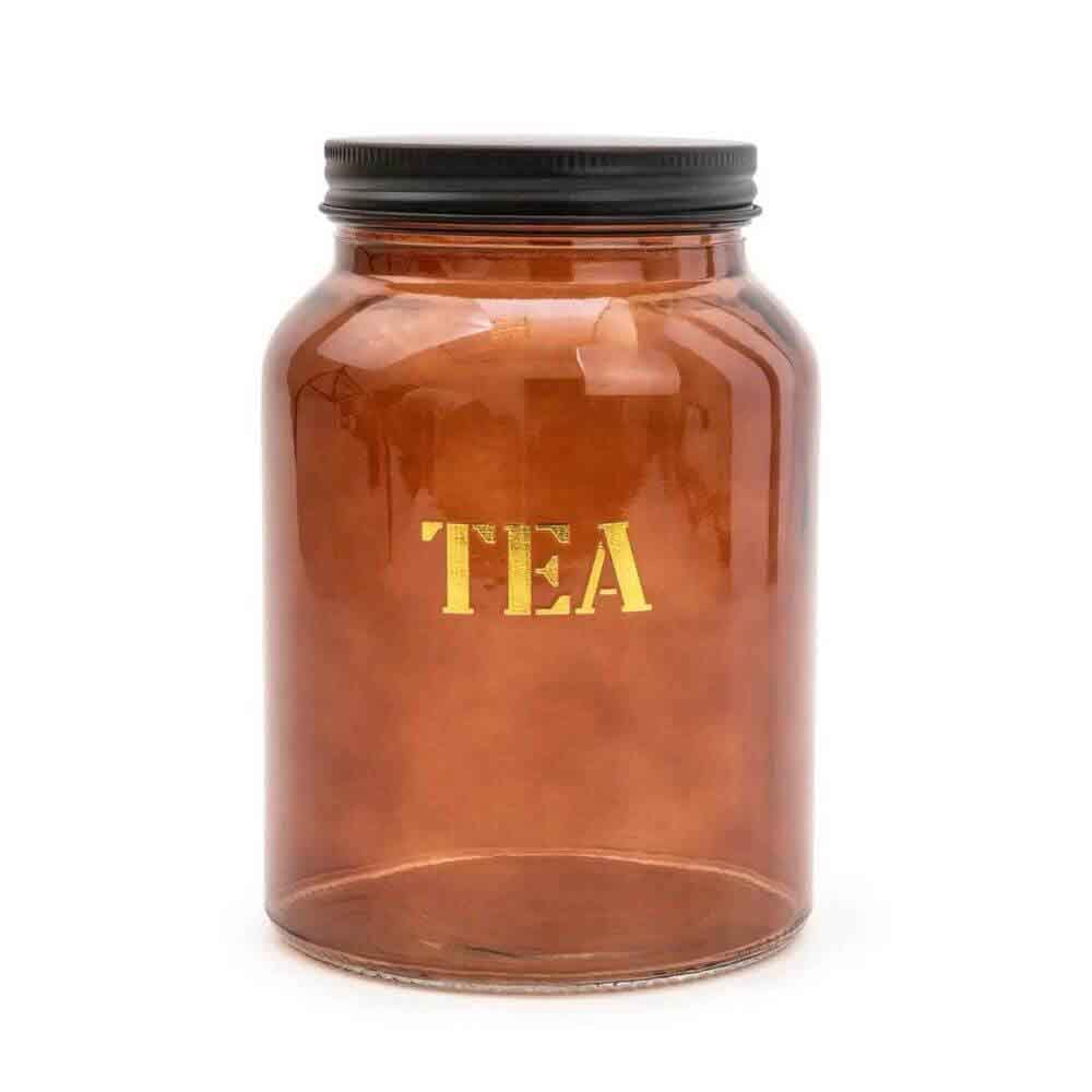 Vintage Amber 'Tea' Gold Glass Storage Jar