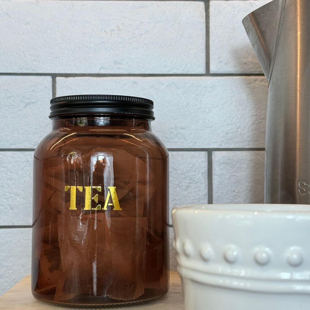 Vintage Amber 'Tea' Gold Glass Storage Jar
