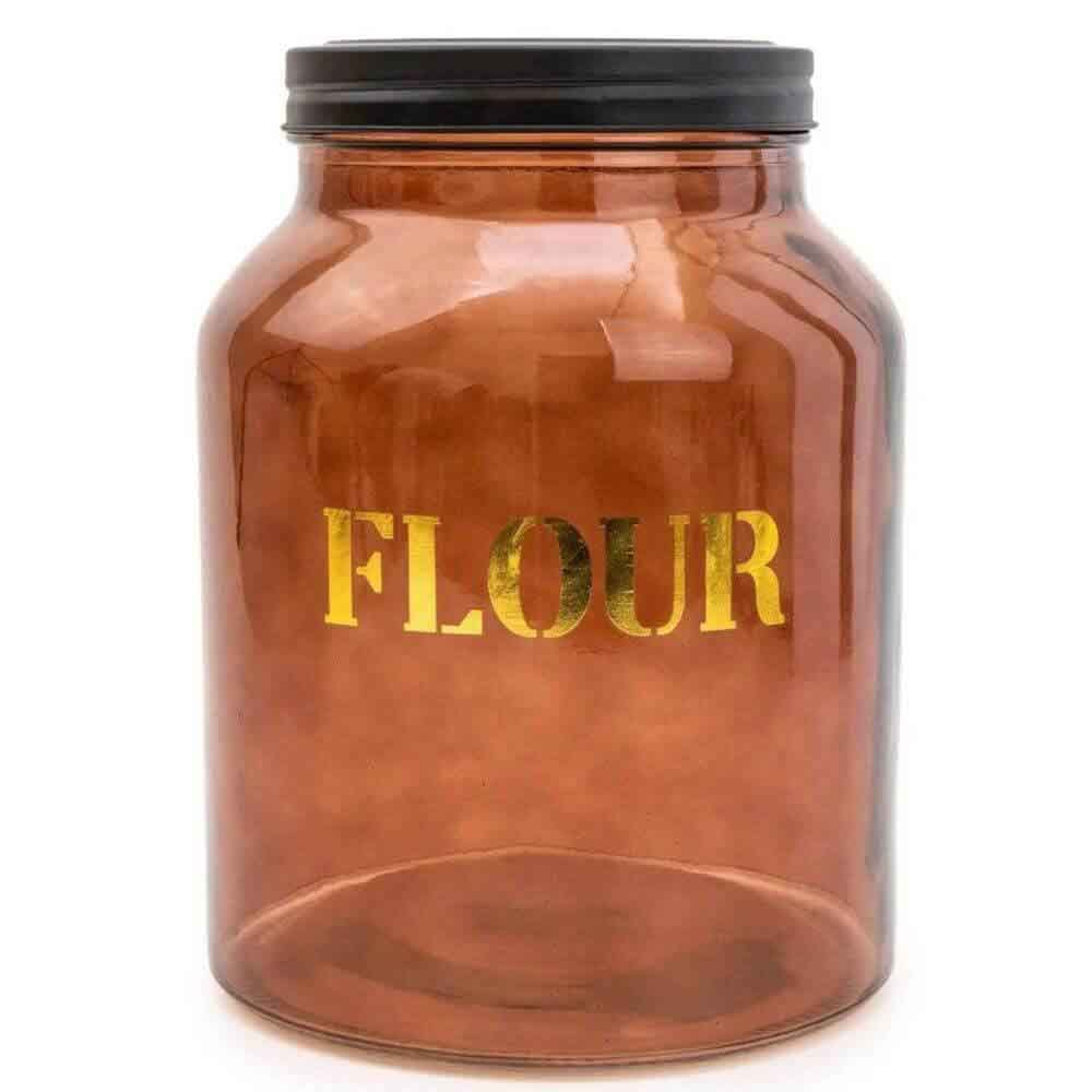 Vintage Amber 'Flour' Gold Glass Storage Jar