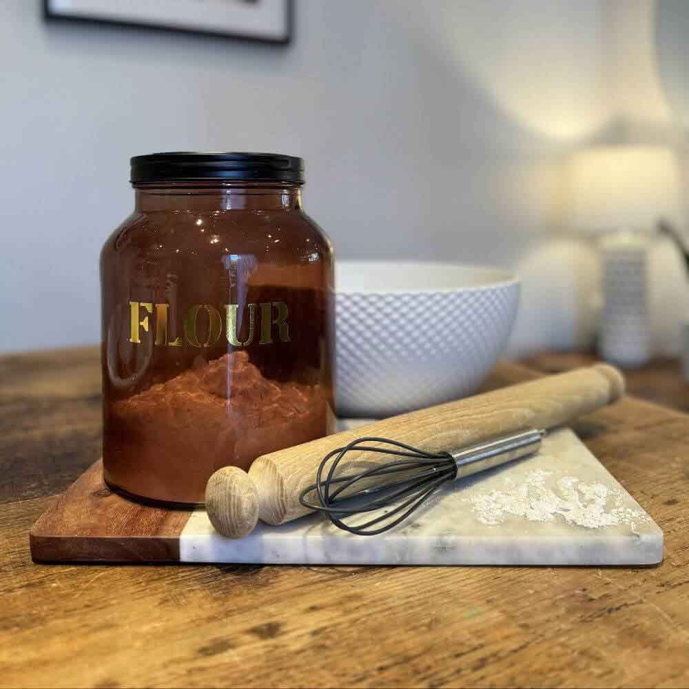 Vintage Amber 'Flour' Gold Glass Storage Jar