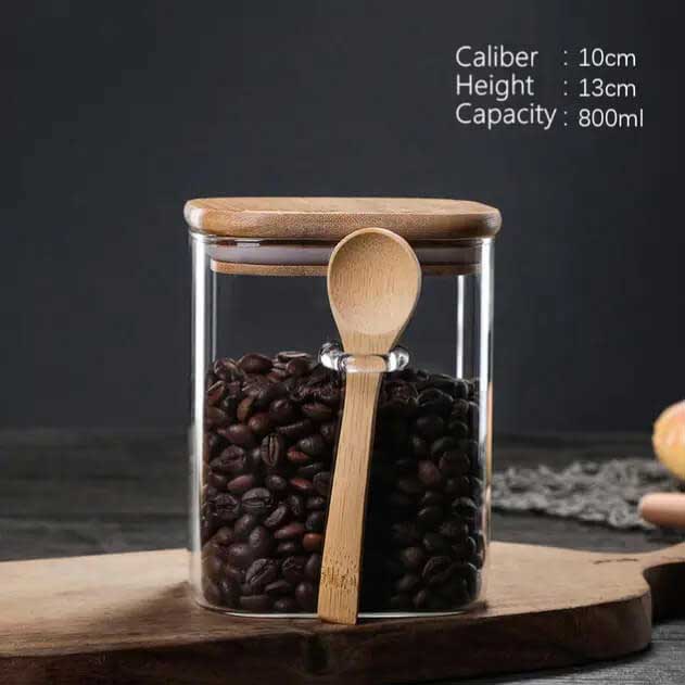 Kitchen Storage Box with Bamboo Lid & Spoon - 800ml