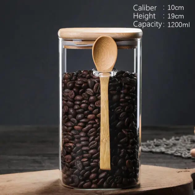 Kitchen Storage Box with Bamboo Lid & Spoon - 1200ml