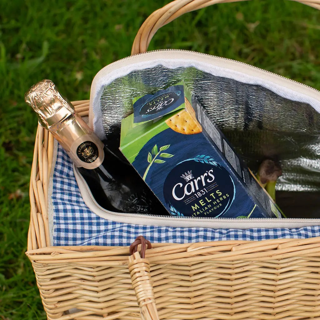 Natural Wicker Cool Bag with A Blue Gingham Lining