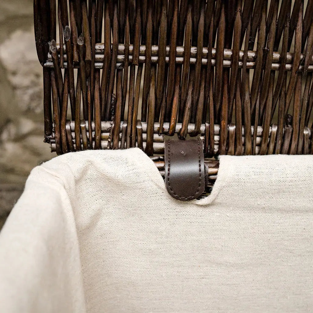 Dark Coffee Lined Wicker Laundry Basket