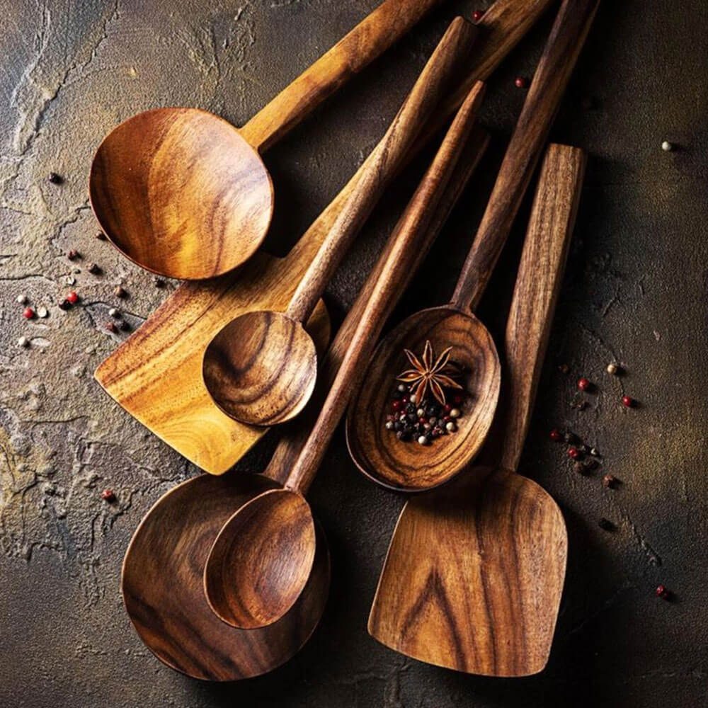 7 Piece Natural Teak Utensil Set - Cooking