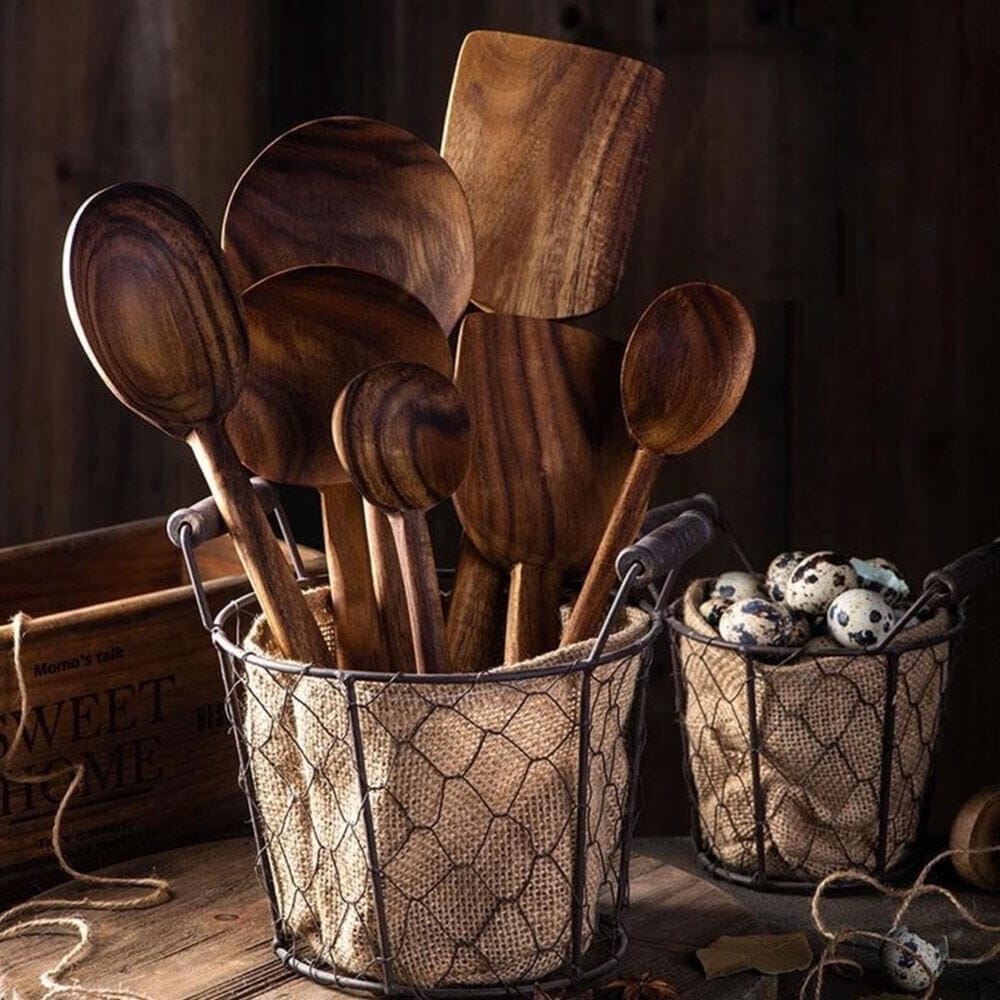 7 Piece Natural Teak Utensil Set