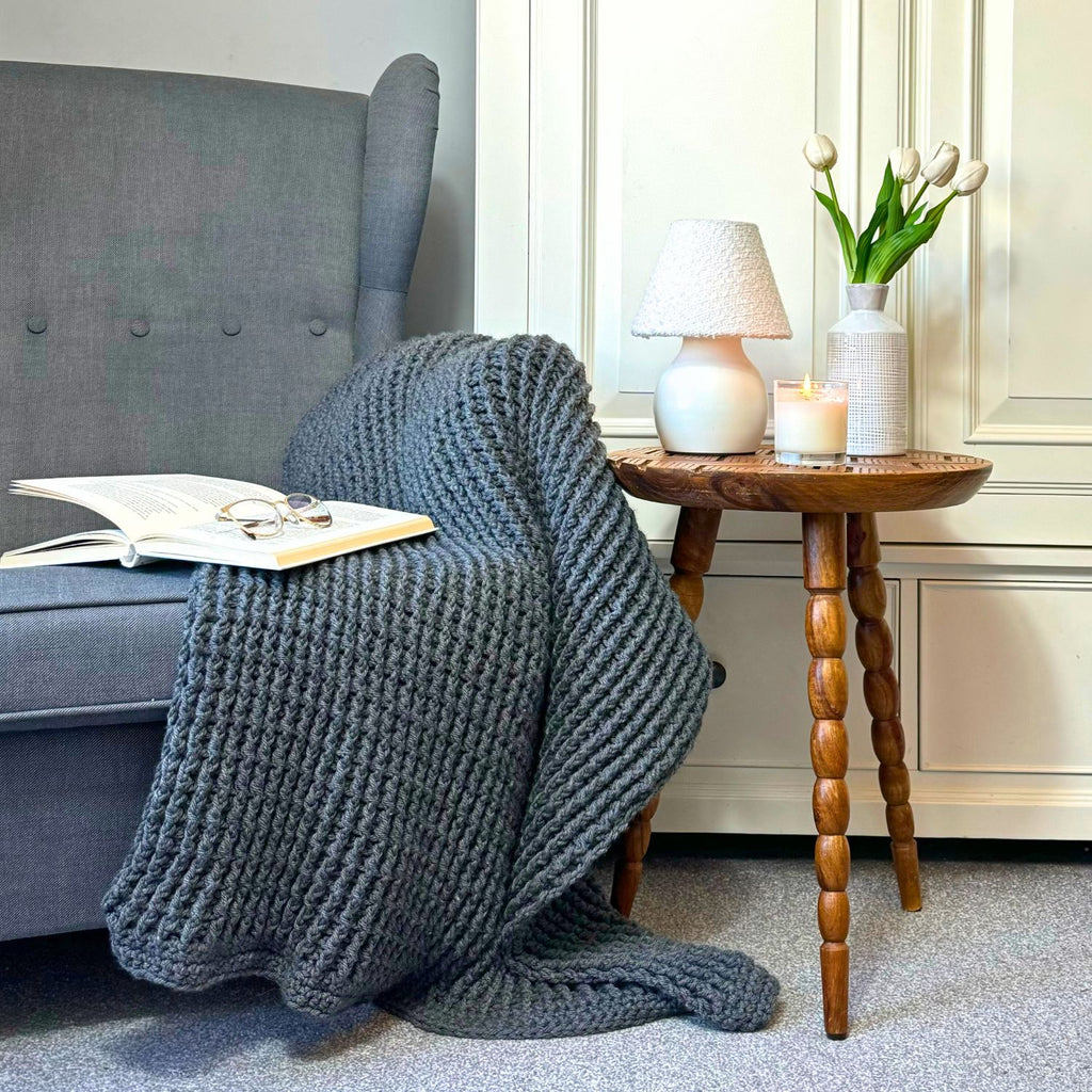 Handmade Dark Grey Chunky Knit Throw