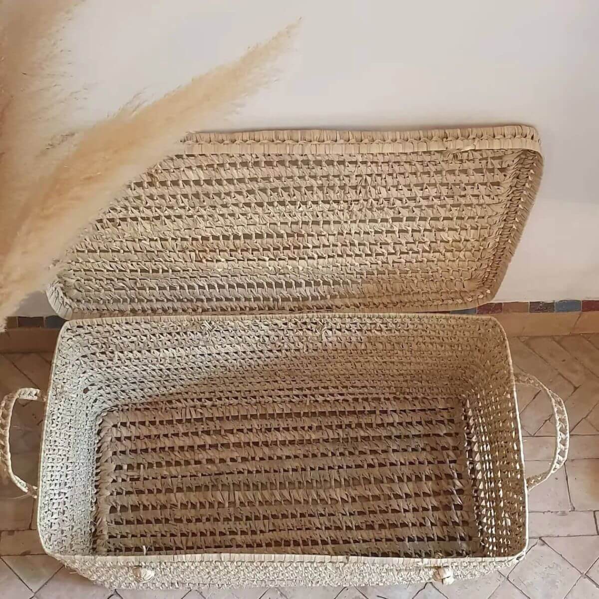 Palm Leaf Wicker Storage Chest