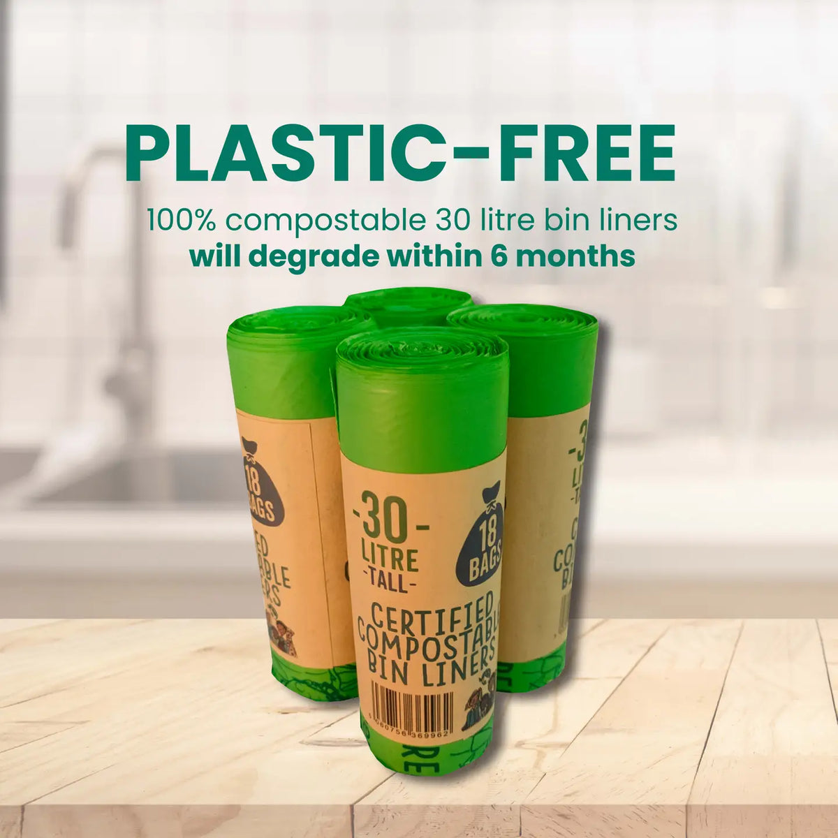 Compostable Bin Liners (30 Litre) | 1 Roll of 18 Bags
