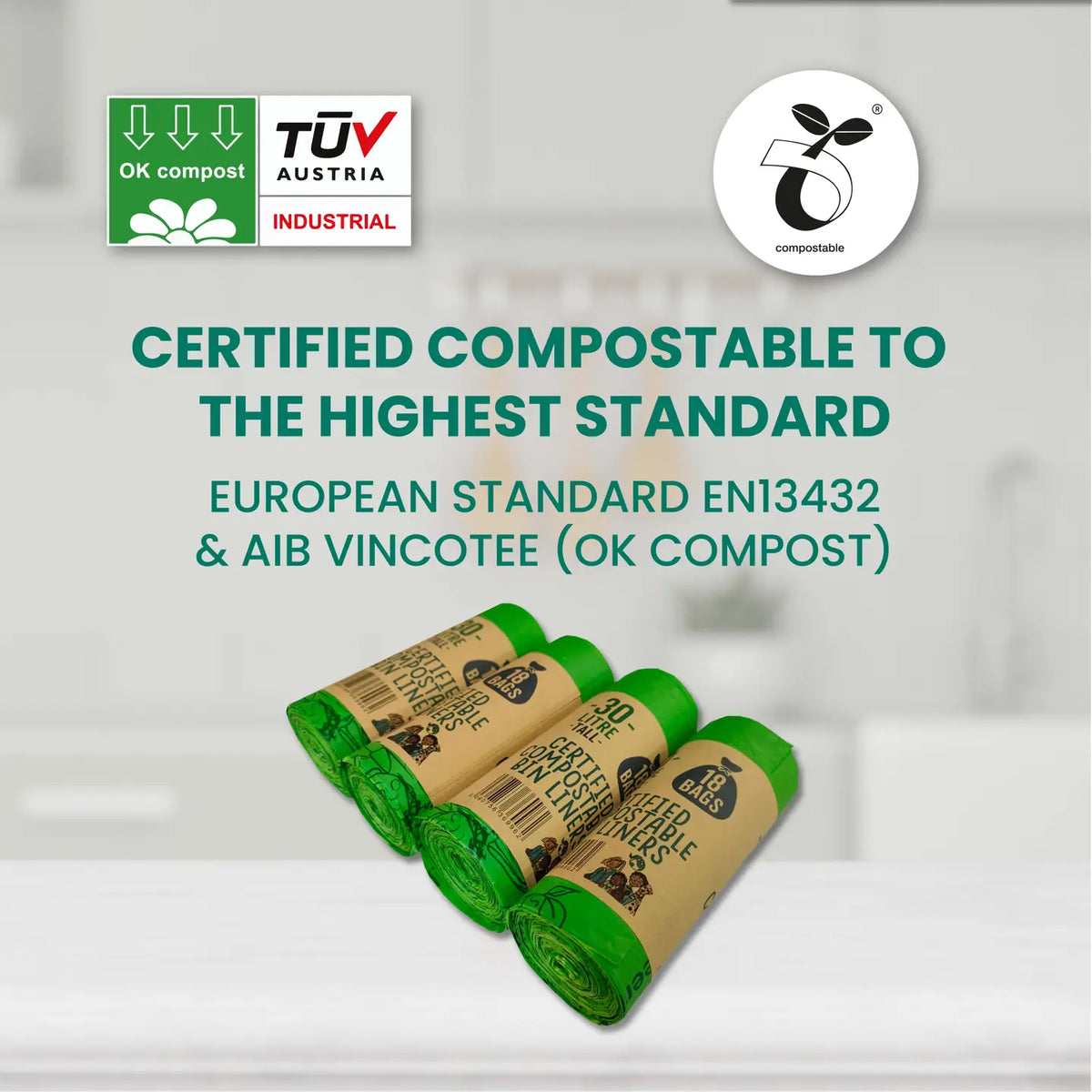 Compostable Bin Liners (30 Litre) | 1 Roll of 18 Bags
