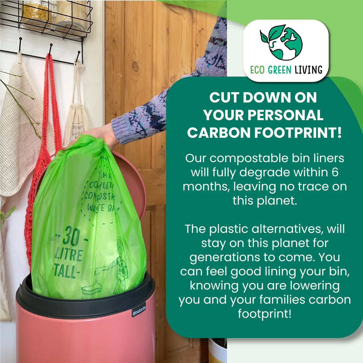 Compostable Bin Liners (30 Litre) | 1 Roll of 18 Bags
