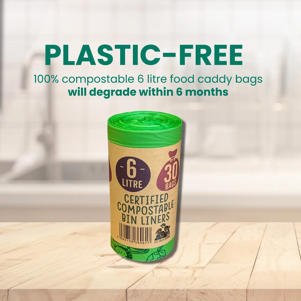 6 Litre Compostable Caddy Bags | 1 Roll of 30 Bags
