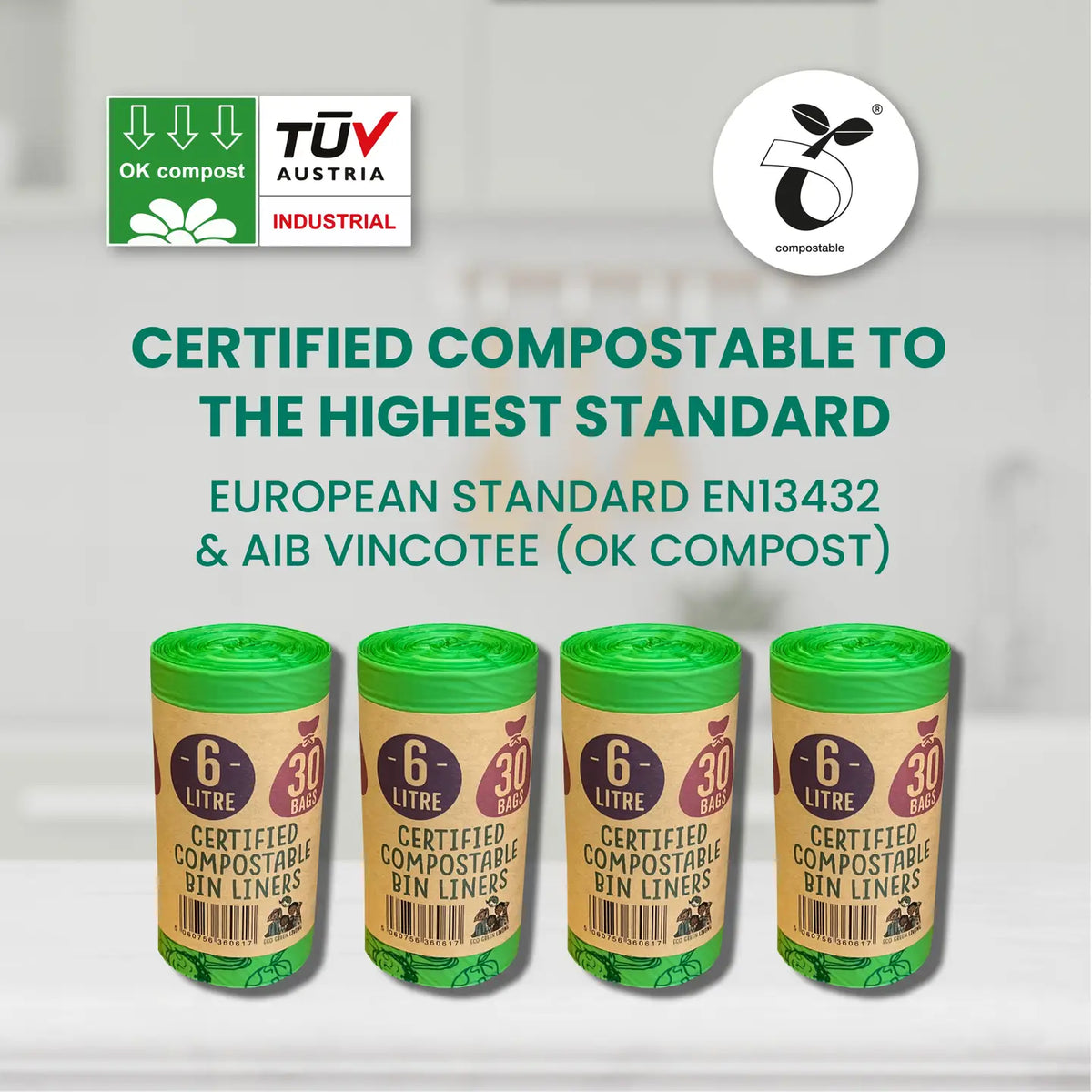 6 Litre Compostable Caddy Bags | 1 Roll of 30 Bags