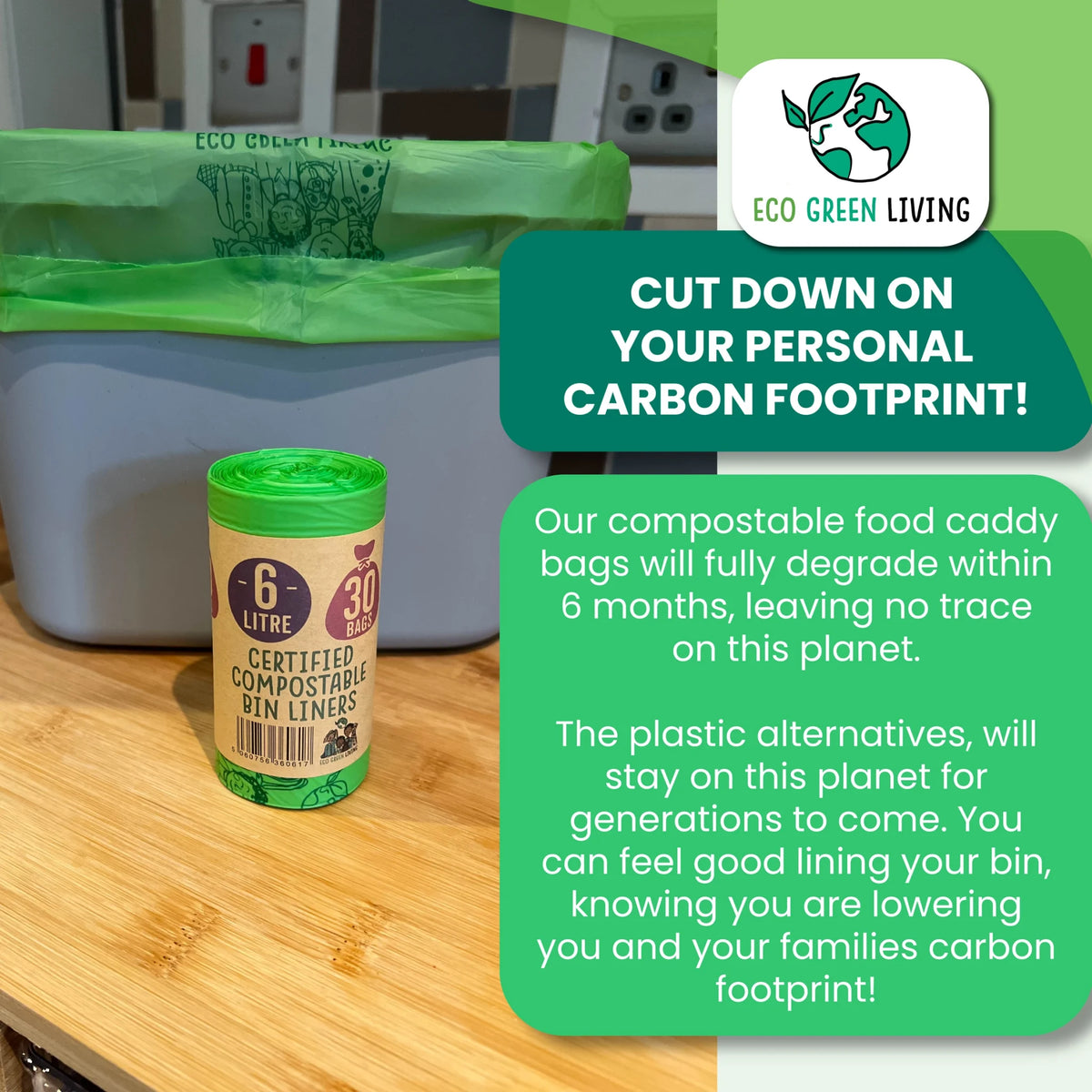 6 Litre Compostable Caddy Bags | 1 Roll of 30 Bags