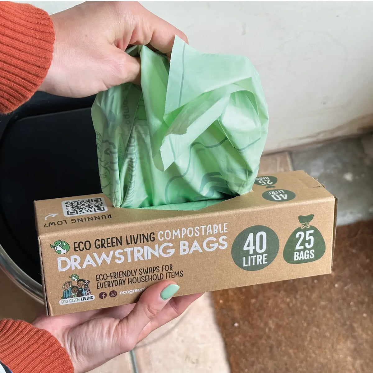 Compostable Drawstring Bin Bags | 40 Litre (25 Bags)