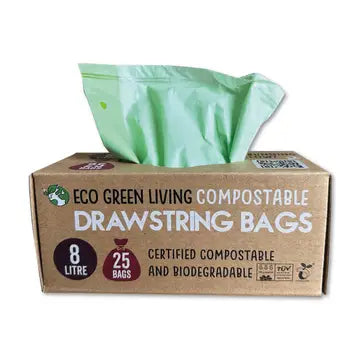 Compostable Drawstring Bin Bags | 8 Litre (25 Bags)