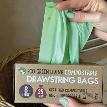 Compostable Drawstring Bin Bags | 8 Litre (25 Bags)