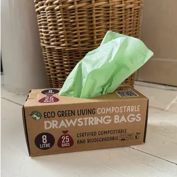 Compostable Drawstring Bin Bags | 8 Litre (25 Bags)