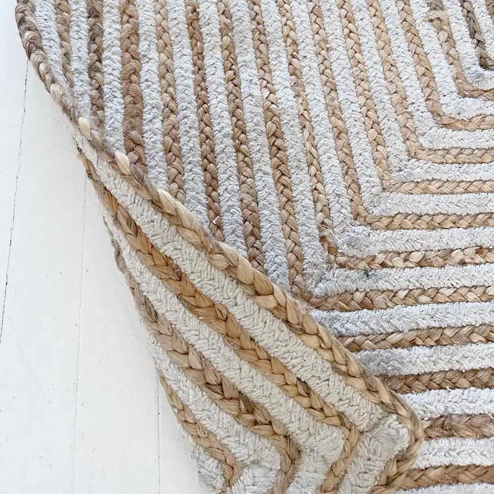 White Rectangle Jute Braided Rug