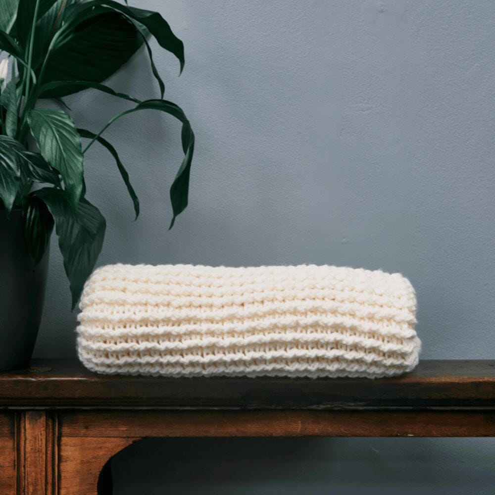 Handmade Ecru Chunky Knit Throw