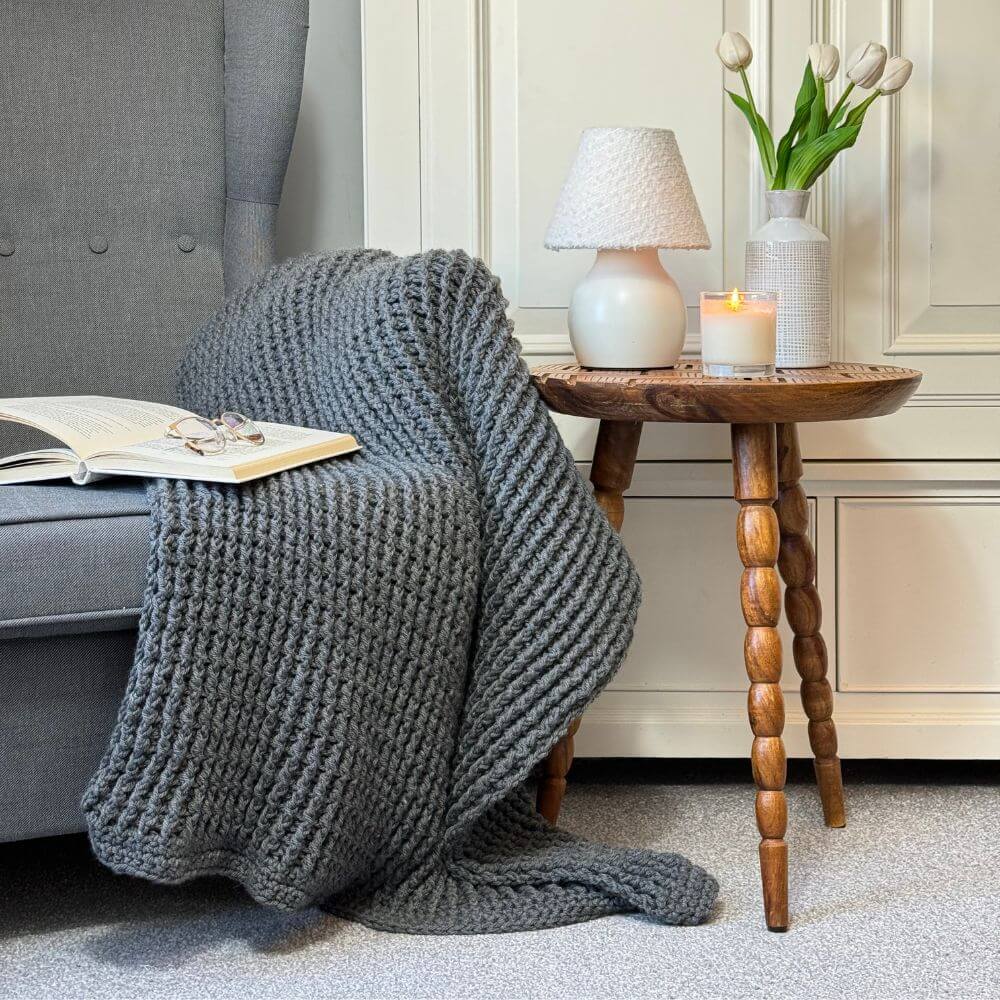 Handmade Charcoal Small Chunky Knit Throw