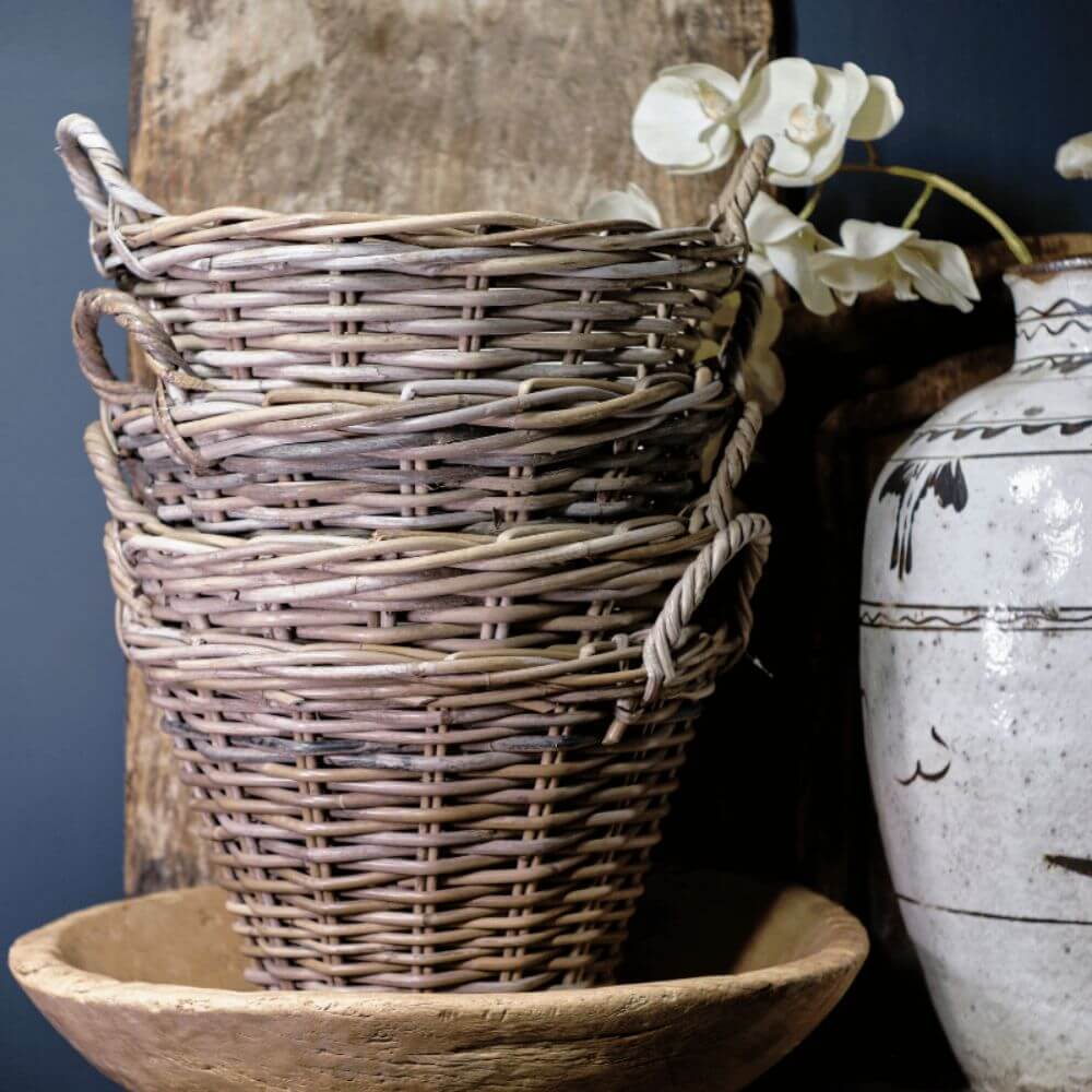 Vintage Tall Hand Woven Wicker Basket