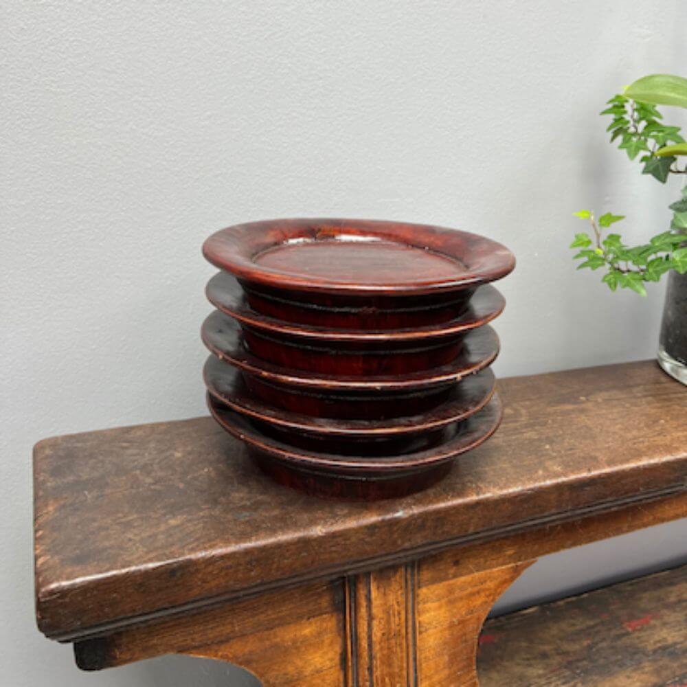Vintage Chinese Bamboo Plate Set