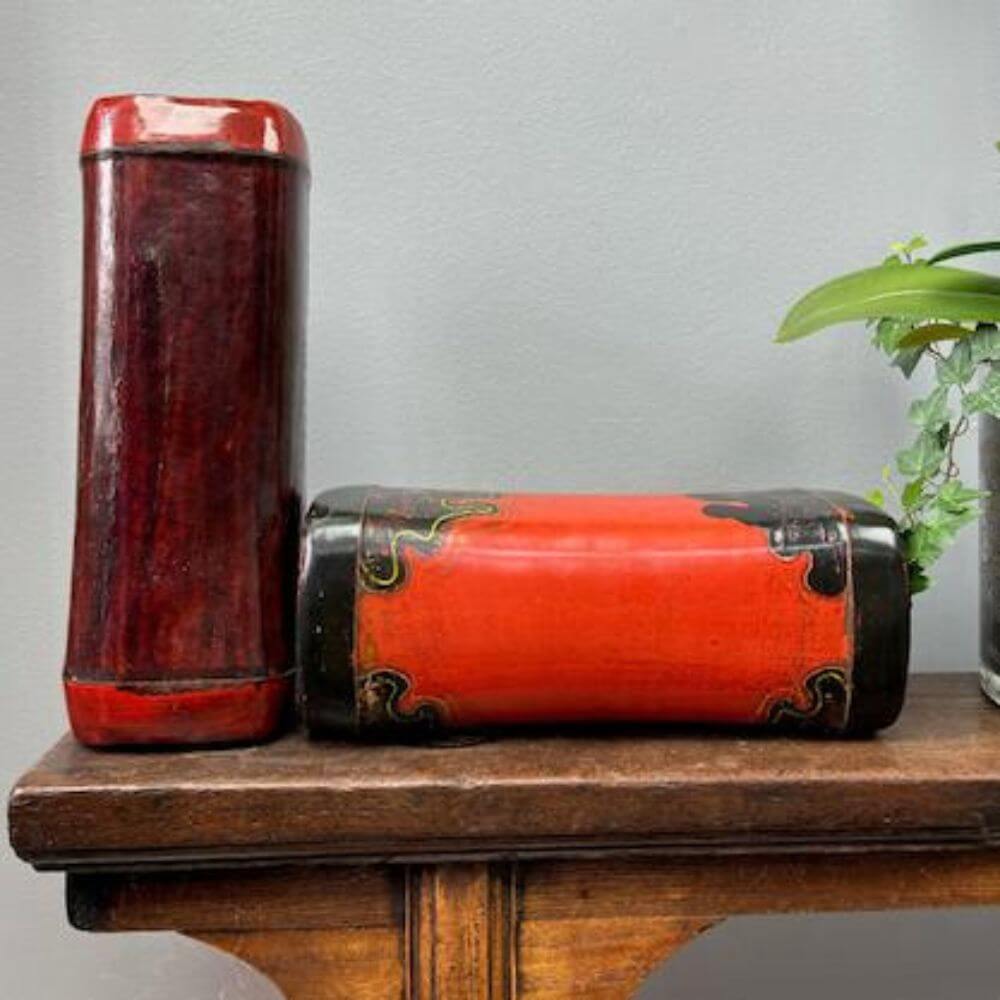 Vintage Chinese Lacquered Leather Opium Pillow