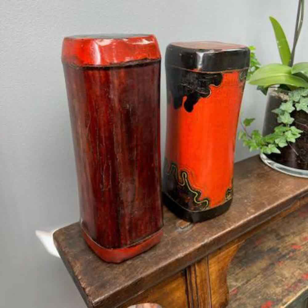 Vintage Chinese Lacquered Leather Opium Pillow