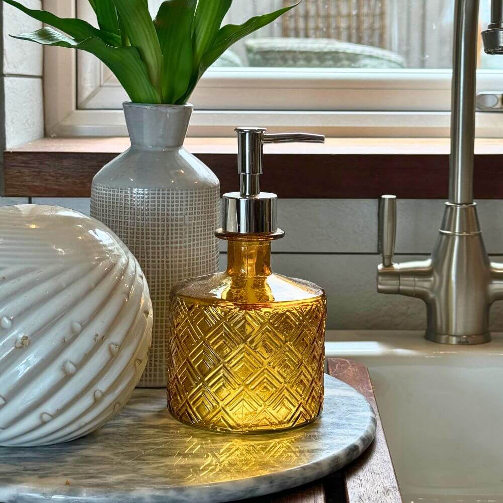 Recycled Glass Bathroom Accessory Set - Amber