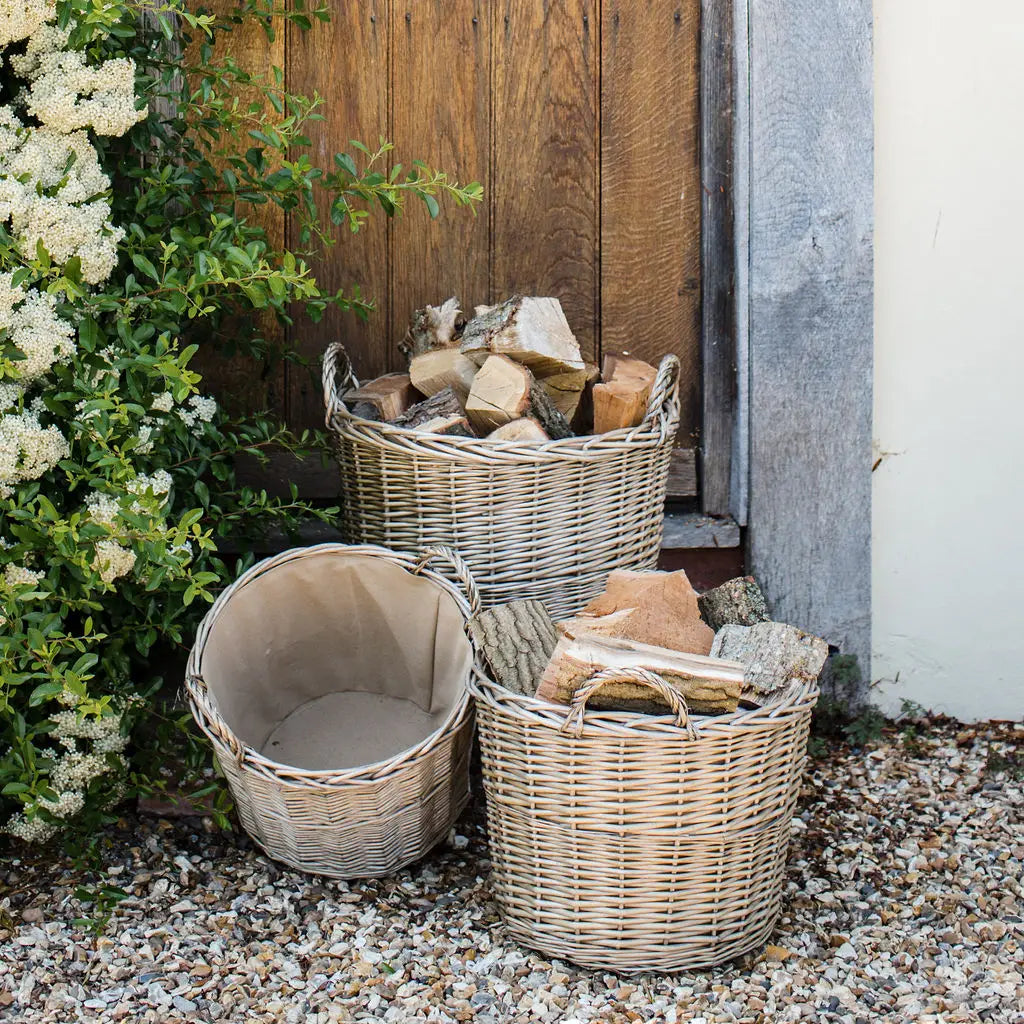 Natural Wicker Circular Log Basket with Lining