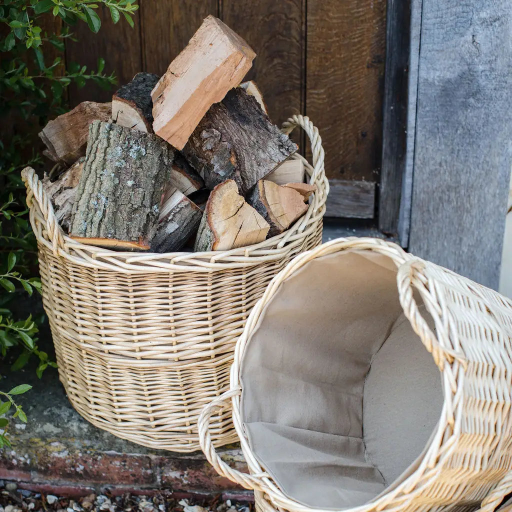 Natural Wicker Circular Log Basket with Lining