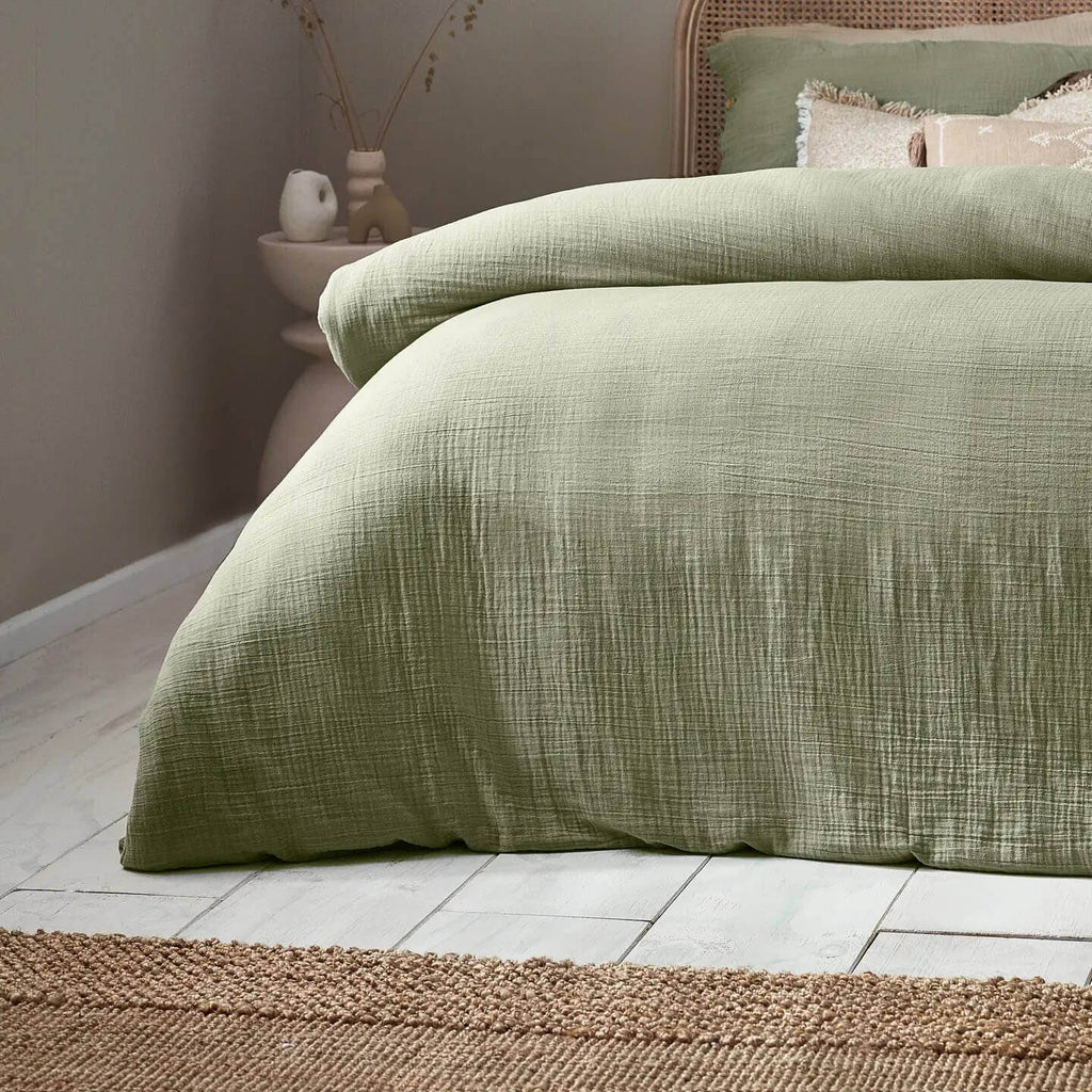 Lark Cotton Muslin Duvet Cover Set Eucalyptus