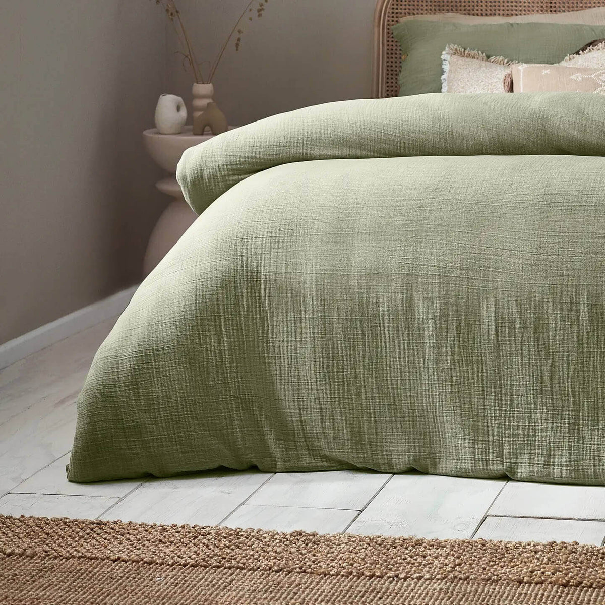 Lark Cotton Muslin Duvet Cover Set Eucalyptus