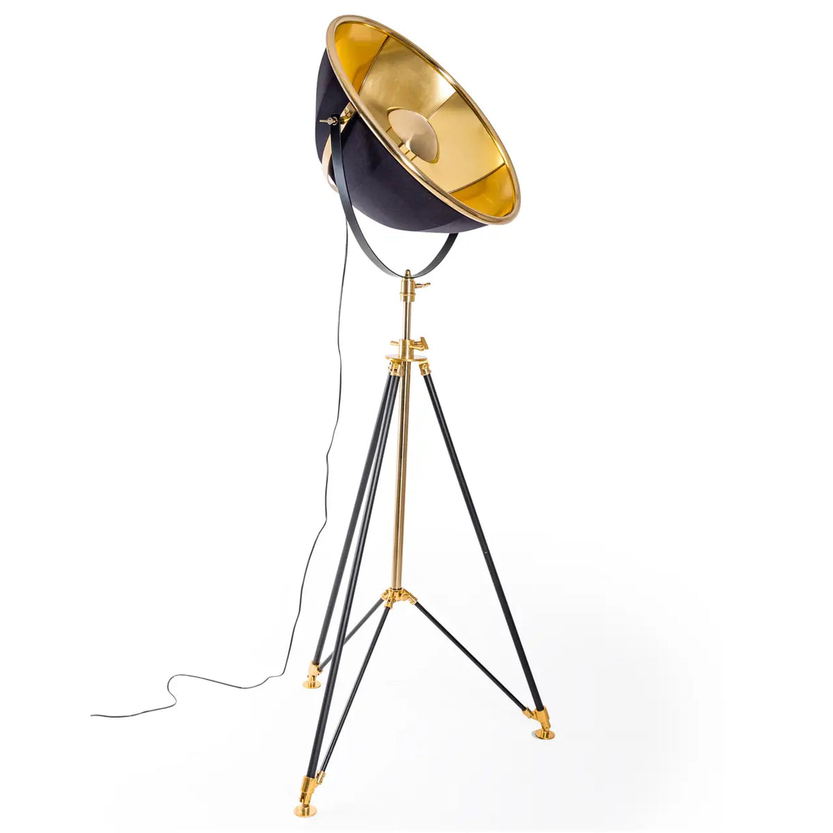 Black and Brass Large Tripod Floor Lamp
