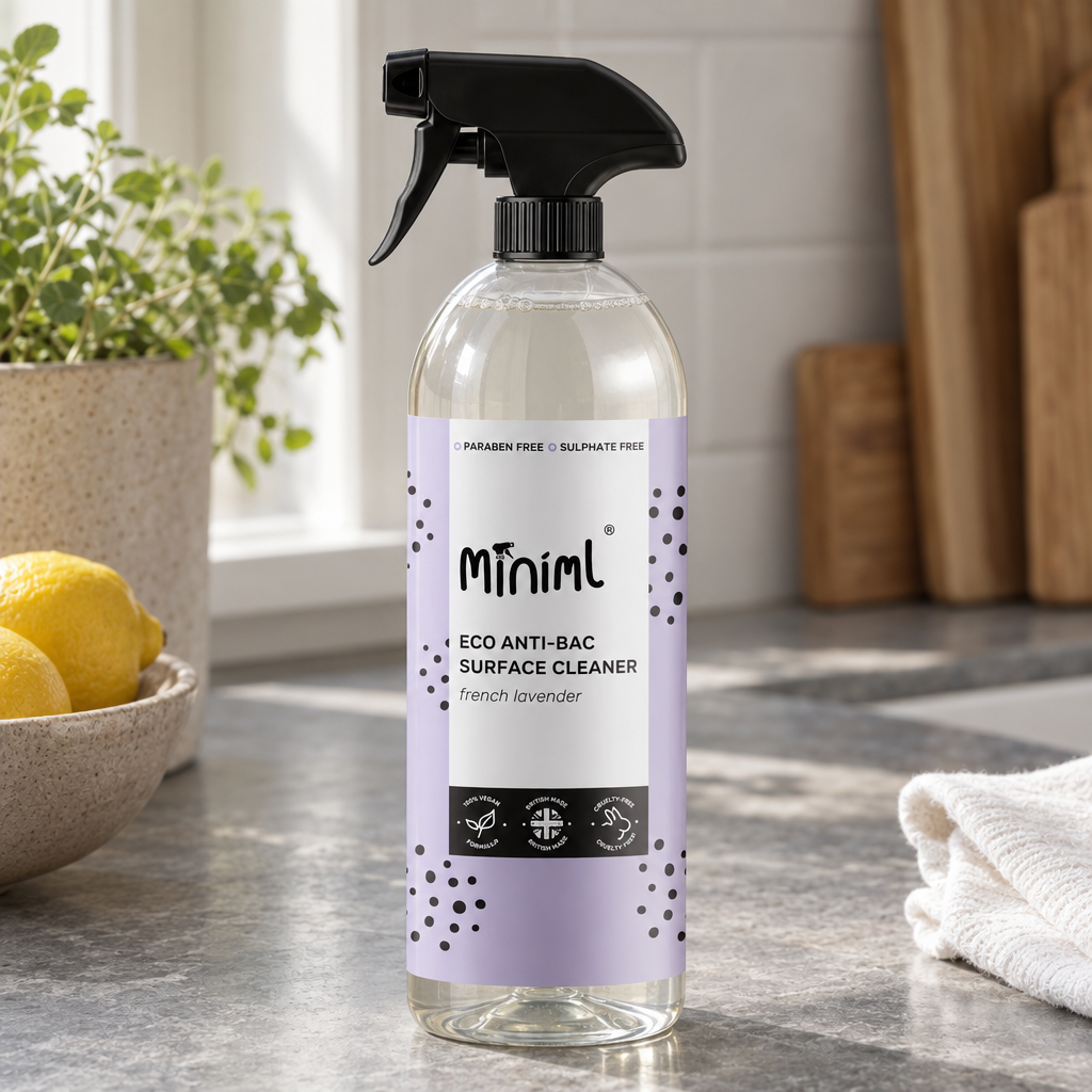 Miniml Eco Anti-Bac Surface Cleaner french lavender on a stone worktop