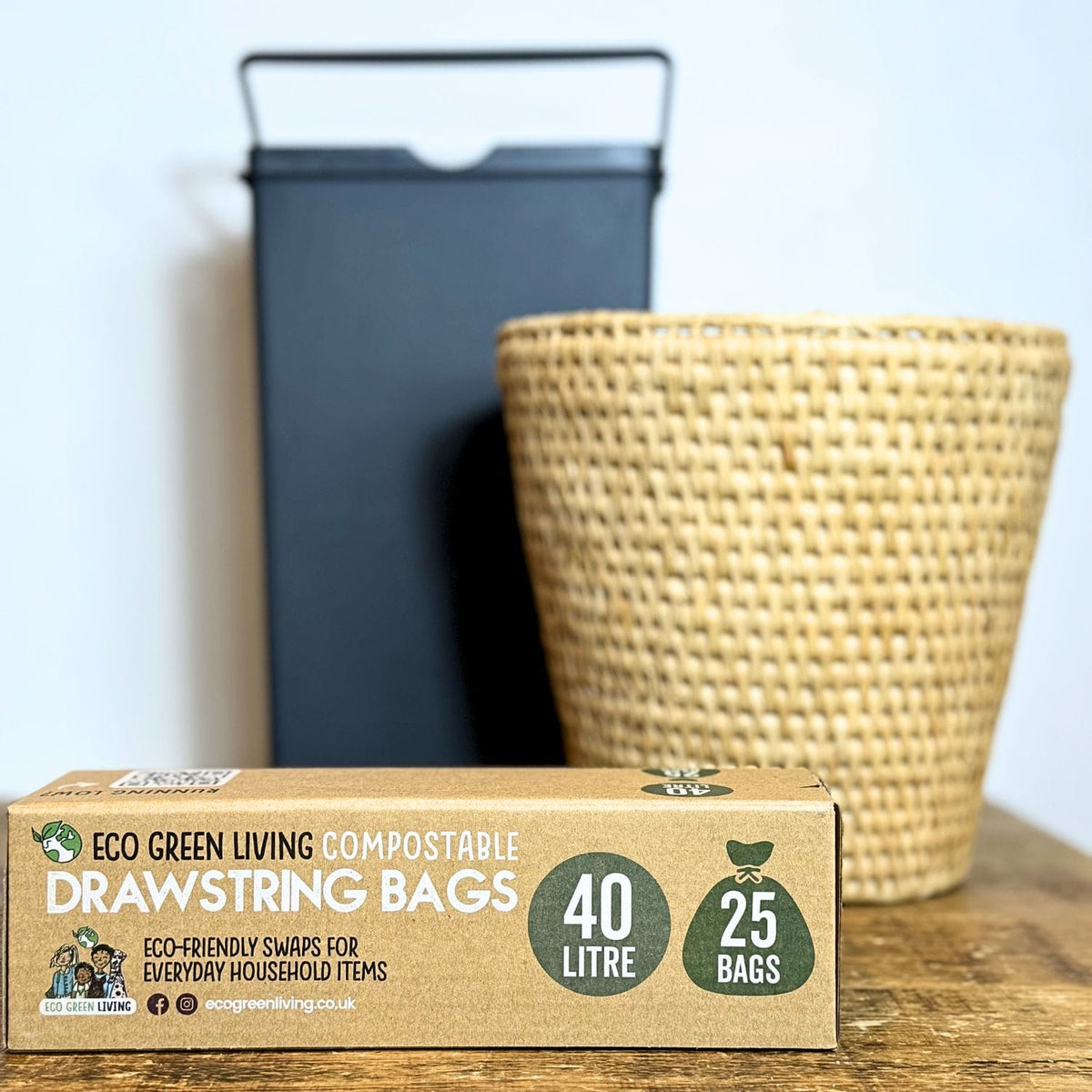 Compostable Drawstring Bin Bags | 40 Litre (25 Bags)
