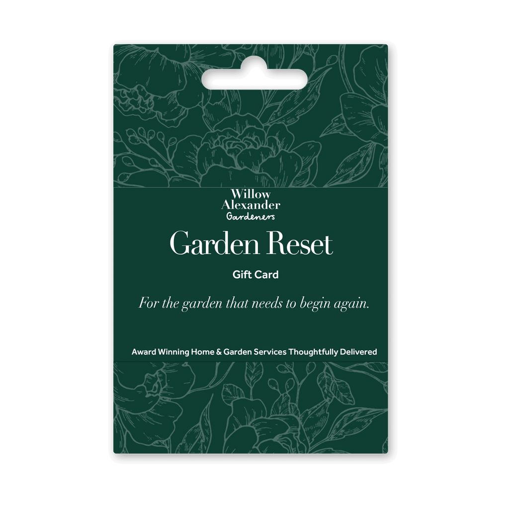 Garden Reset Day Gift Card|Willow Alexander gardeners maintaining a lush, green lawn with a lawn mower||||
