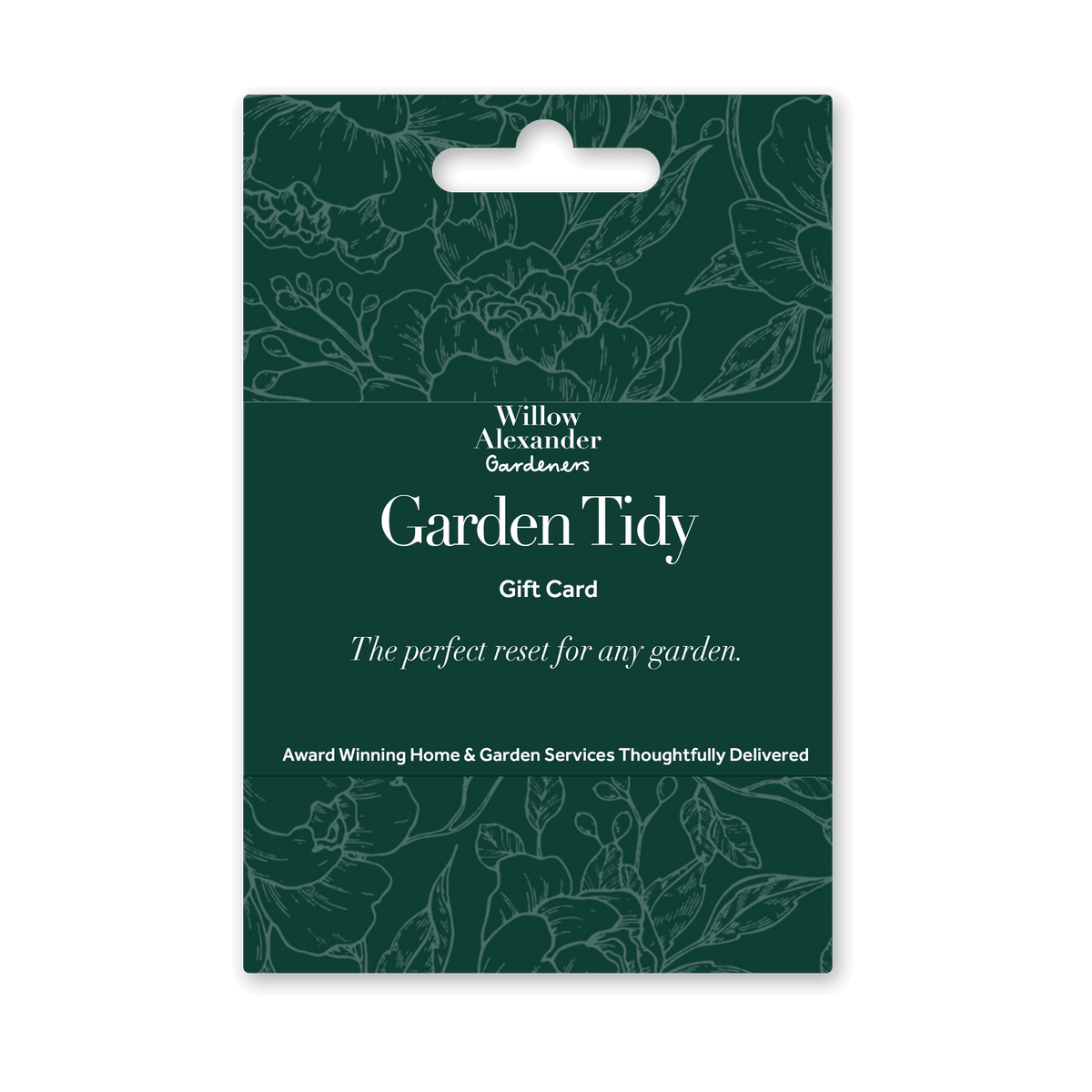 Garden Tidy Gift Card|Willow Alexander gardeners maintaining a lush, green lawn with a lawn mower||||
