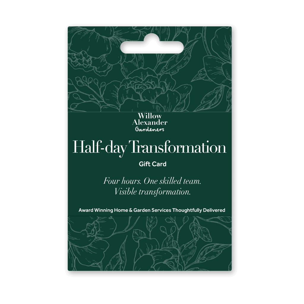 Half-Day Transformation Gift Card|Willow Alexander gardeners maintaining a lush, green lawn with a lawn mower||||