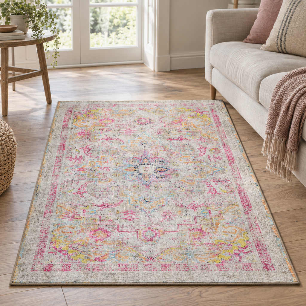 Hug Rug Neo Classical washable rug in a bright sitting room