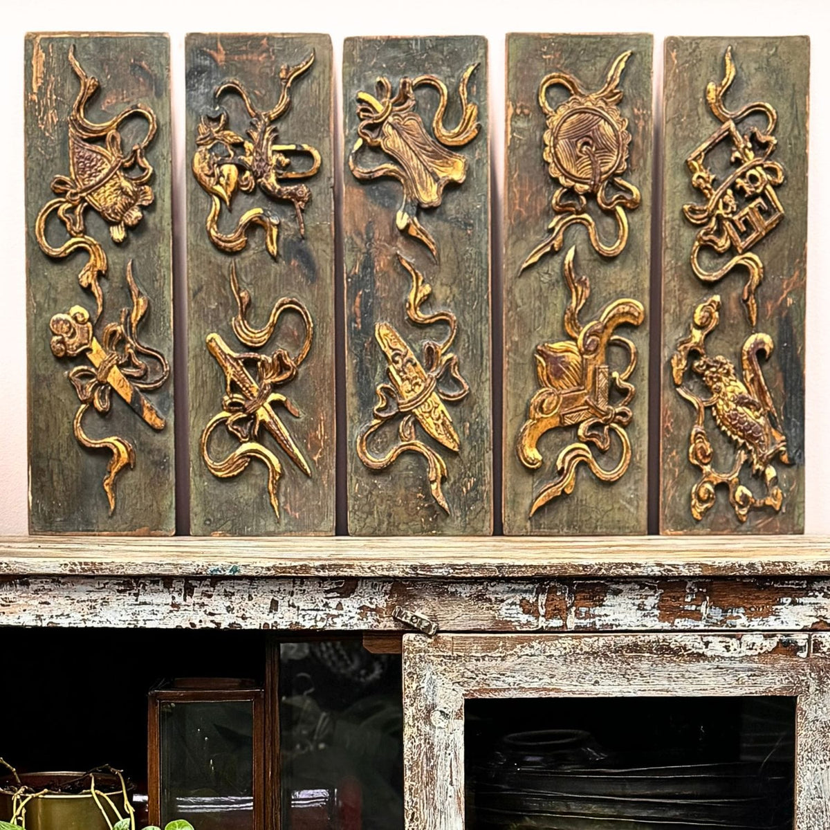 Large Vintage Chinese Wooden Wall Plaque