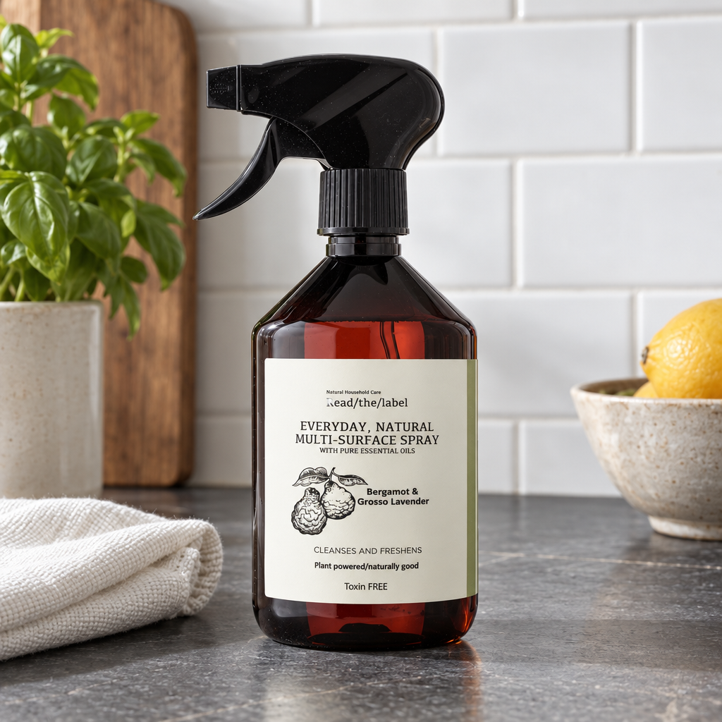 Read/the/label Multi-Surface Spray bergamot and lavender on a slate worktop