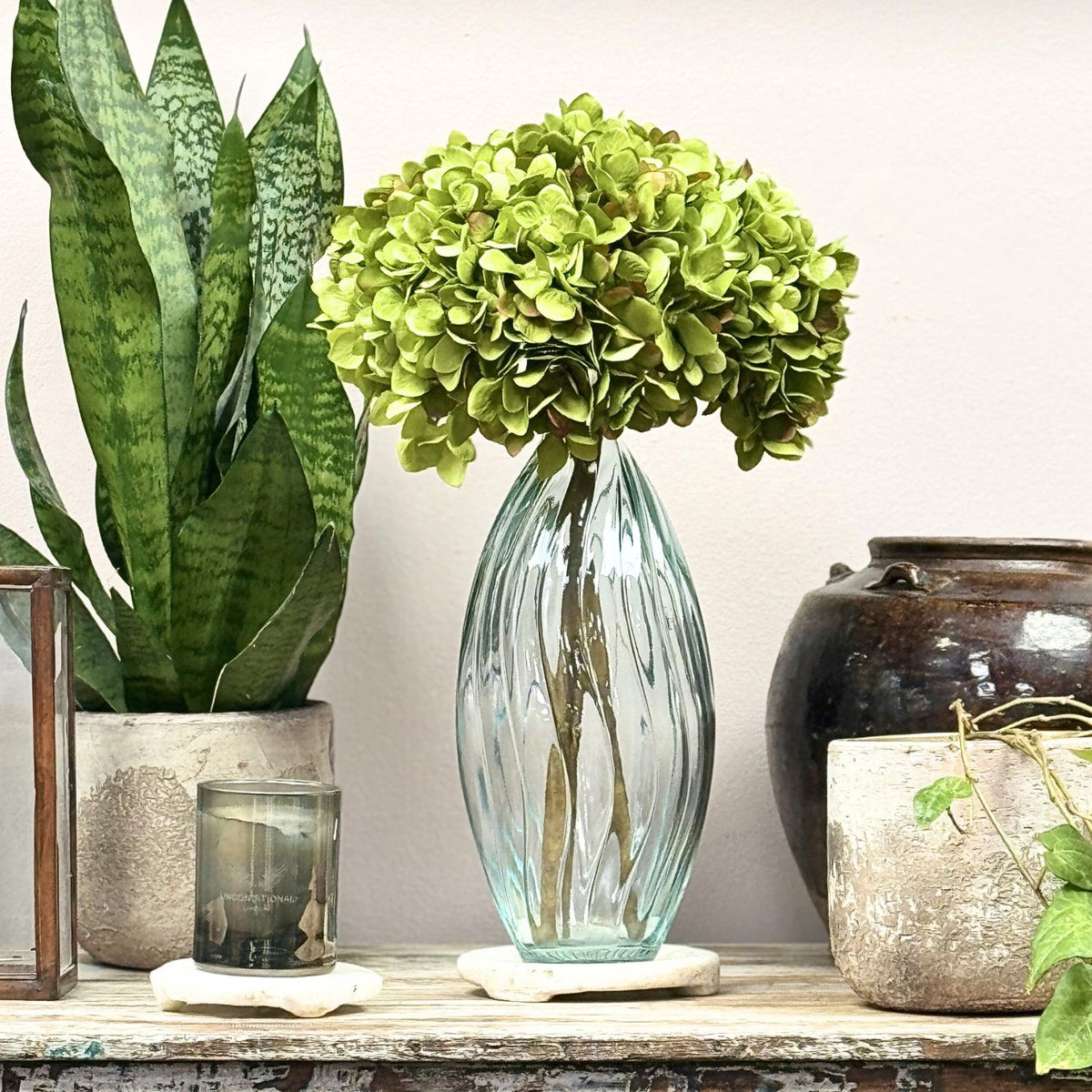 Recycled Glass Spiral Vase - Green