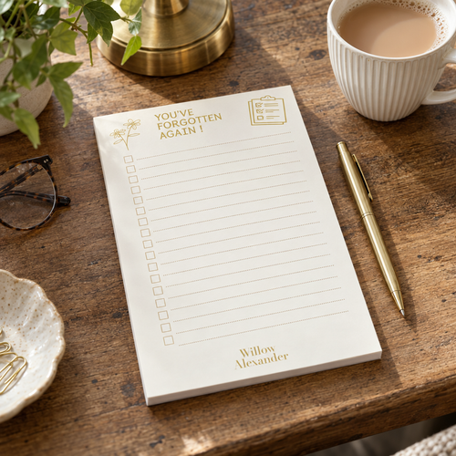 Willow Alexander You've Forgotten Again reminder list notepad on a desk