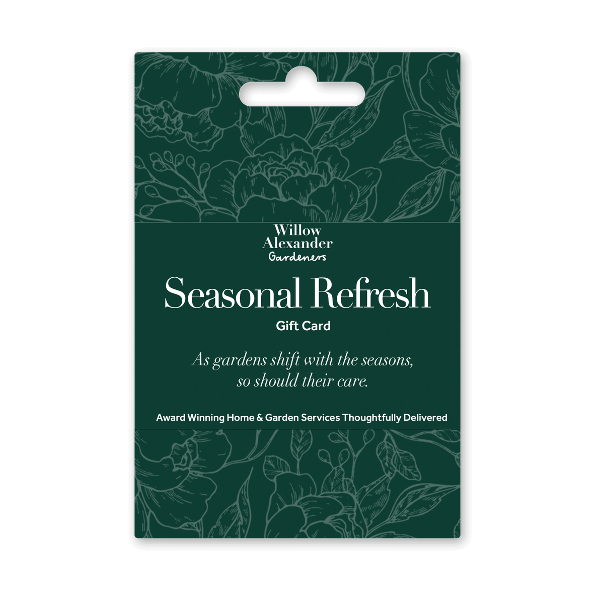 Seasonal Refresh Gift Card|Willow Alexander gardeners maintaining a lush, green lawn with a lawn mower||||