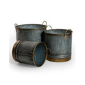 Set of 3 Galvanised with Brass Details Planters