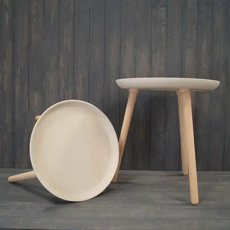 Set of Two Earthy Oatmeal Chaff Side Tables|