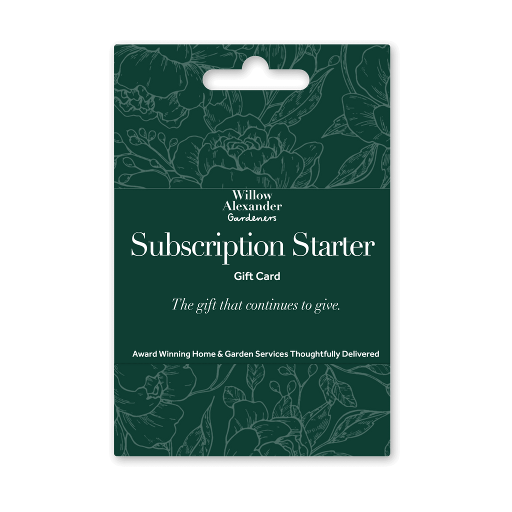 Subscription Starter Gift Card|Willow Alexander gardeners maintaining a lush, green lawn with a lawn mower||||